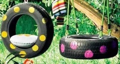 Car tyre garden showing the different beauty